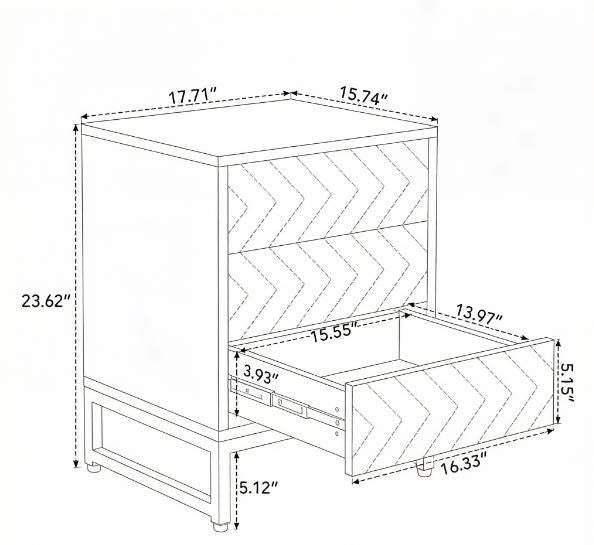 White and Gold Three-Drawer Modern Nightstand