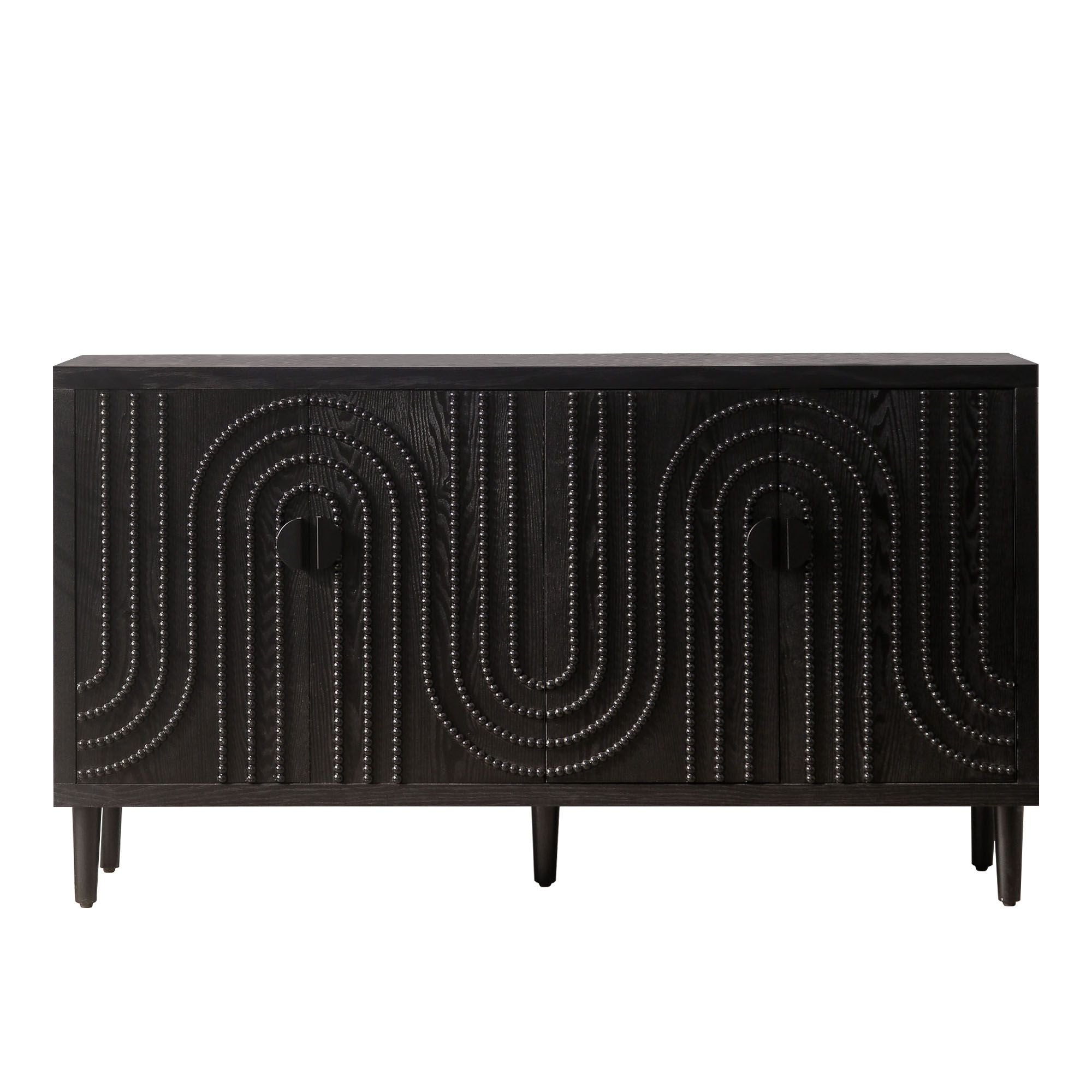 Modern Black Sideboard with Nailhead Accents - Stylish Storage for Dining & Living