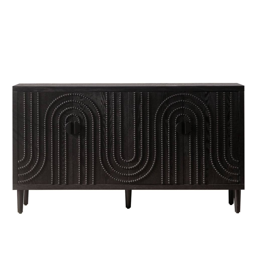 Modern Black Sideboard with Nailhead Accents - Stylish Storage for Dining & Living