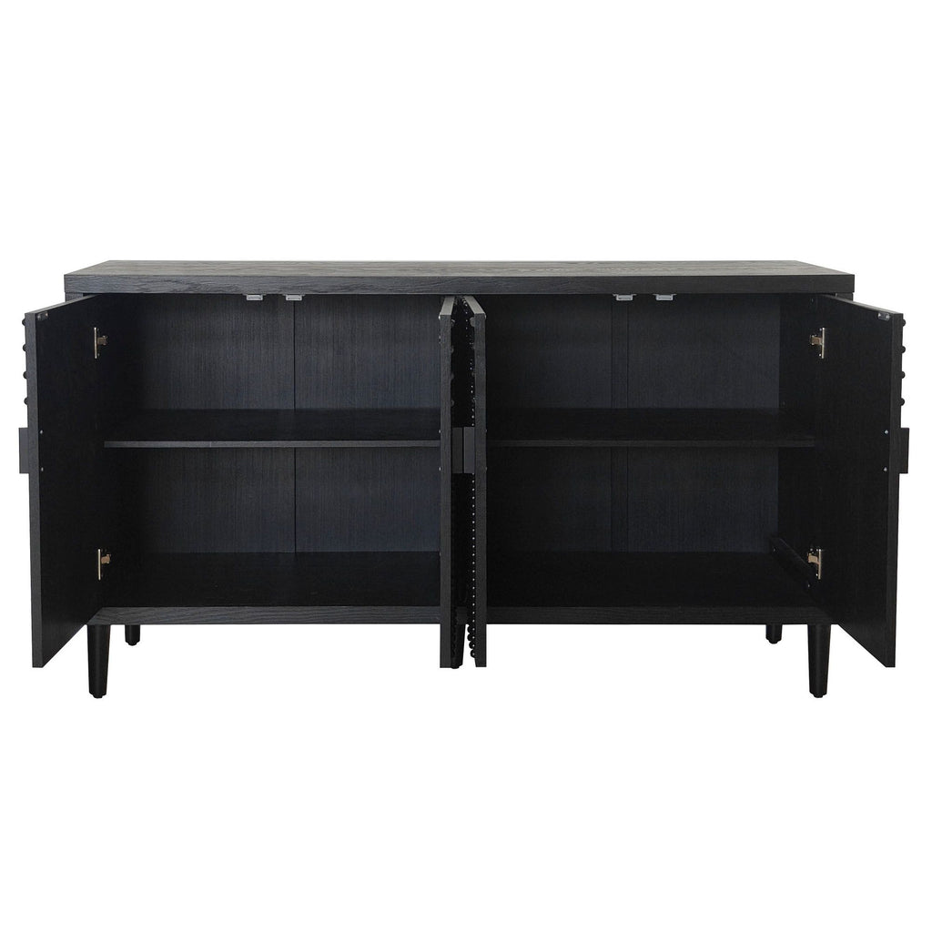 Modern Black Sideboard with Nailhead Accents - Stylish Storage for Dining & Living