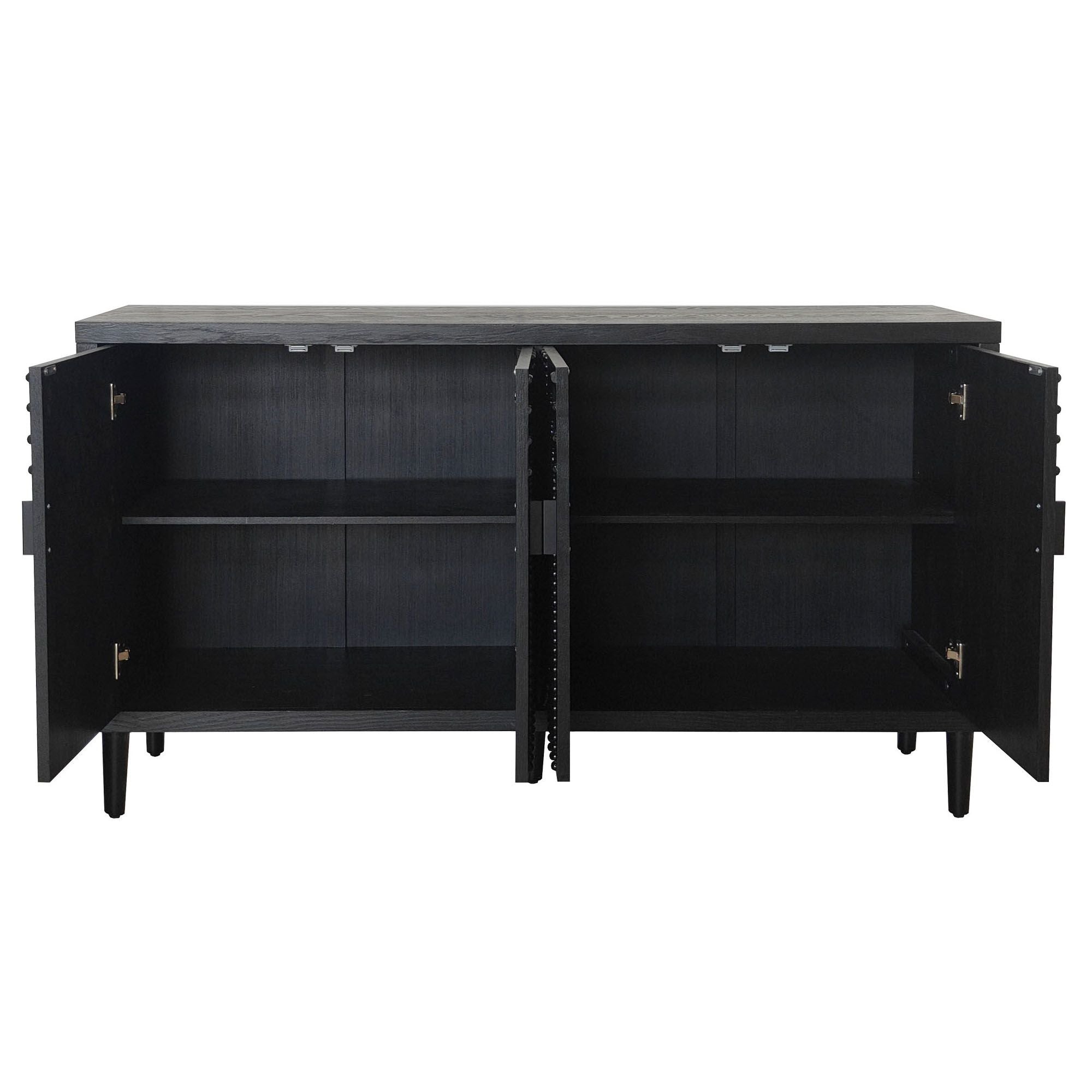 Modern Black Sideboard with Nailhead Accents - Stylish Storage for Dining & Living