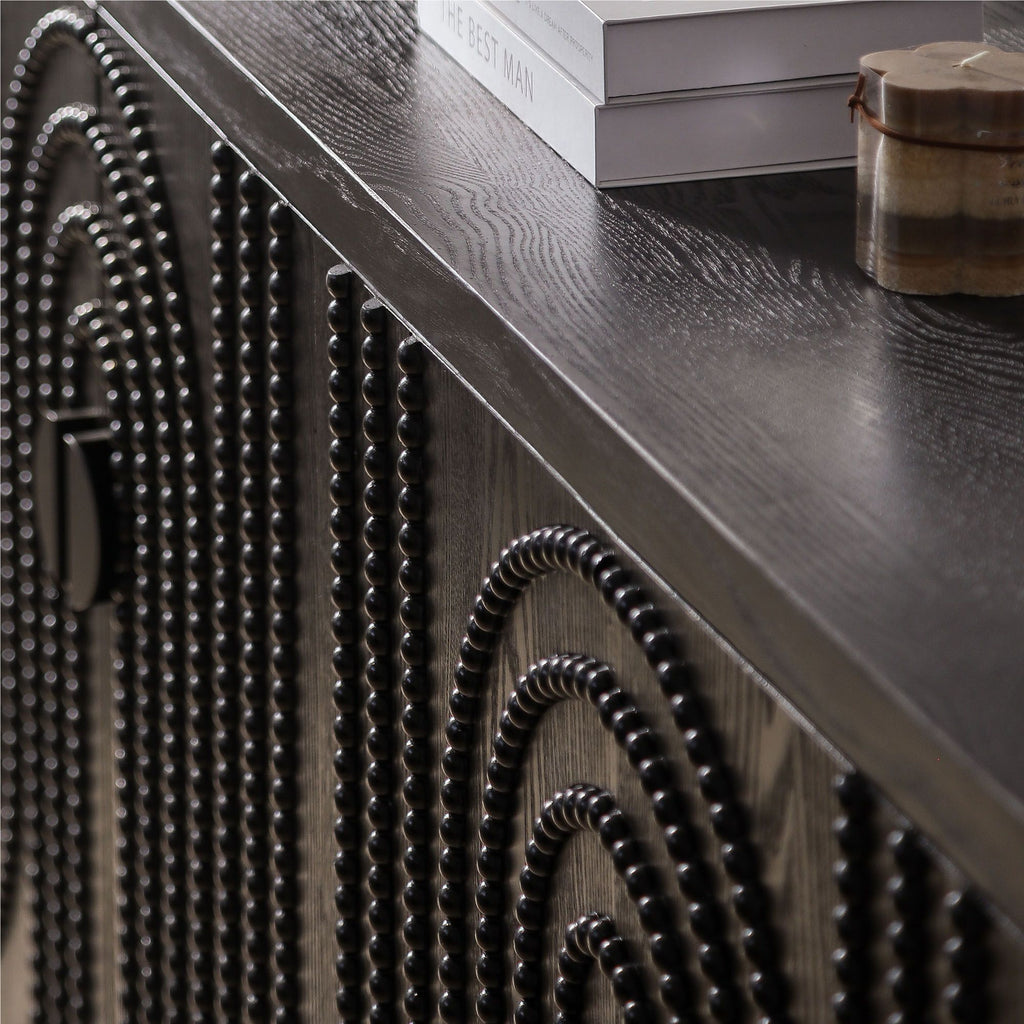 Modern Black Sideboard with Nailhead Accents - Stylish Storage for Dining & Living