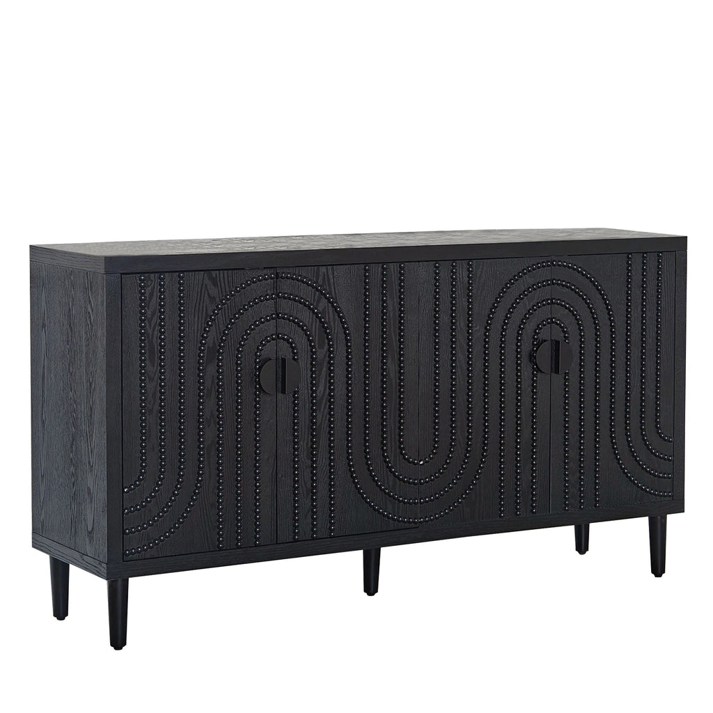 Modern Black Sideboard with Nailhead Accents - Stylish Storage for Dining & Living