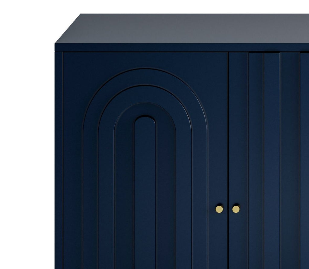 Matte Blue Lacquered Cabinet with Gold Accents and Adjustable Shelves