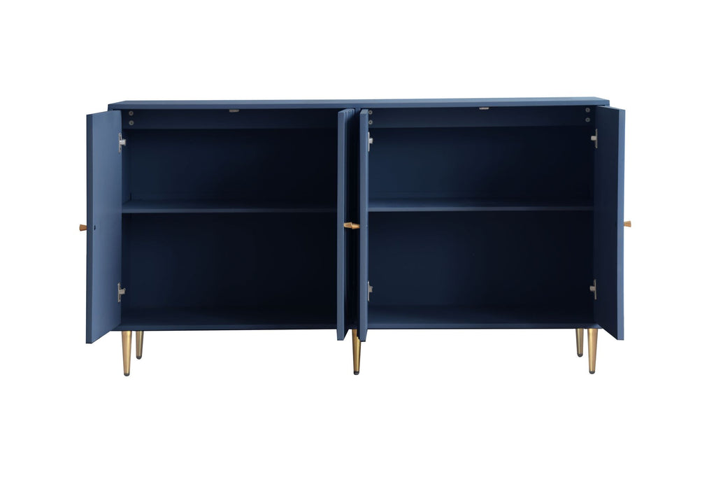 Matte Blue Lacquered Cabinet with Gold Accents and Adjustable Shelves