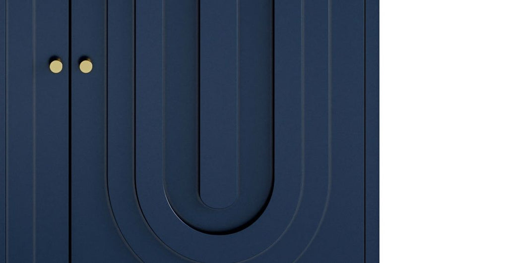 Matte Blue Lacquered Cabinet with Gold Accents and Adjustable Shelves