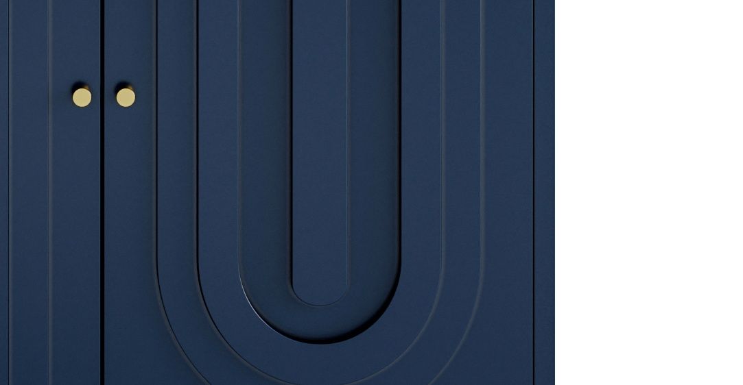 Matte Blue Lacquered Cabinet with Gold Accents and Adjustable Shelves