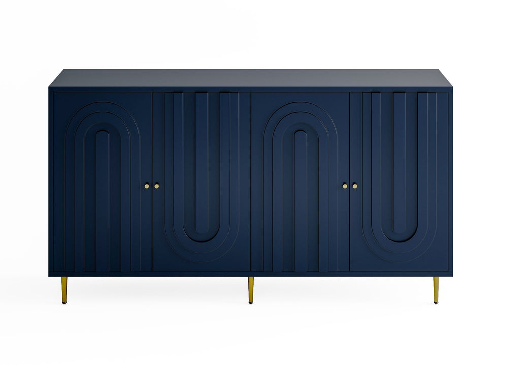 Matte Blue Lacquered Cabinet with Gold Accents and Adjustable Shelves