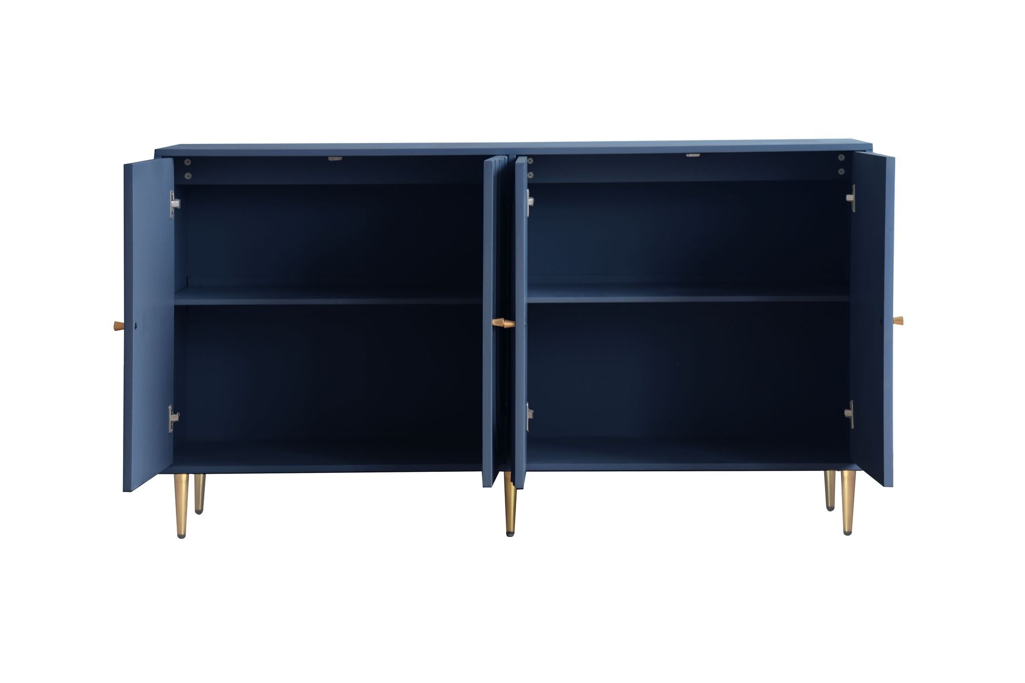 Matte Blue Lacquered Cabinet with Gold Accents and Adjustable Shelves