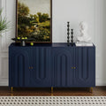 Matte Blue Lacquered Cabinet with Gold Accents and Adjustable Shelves