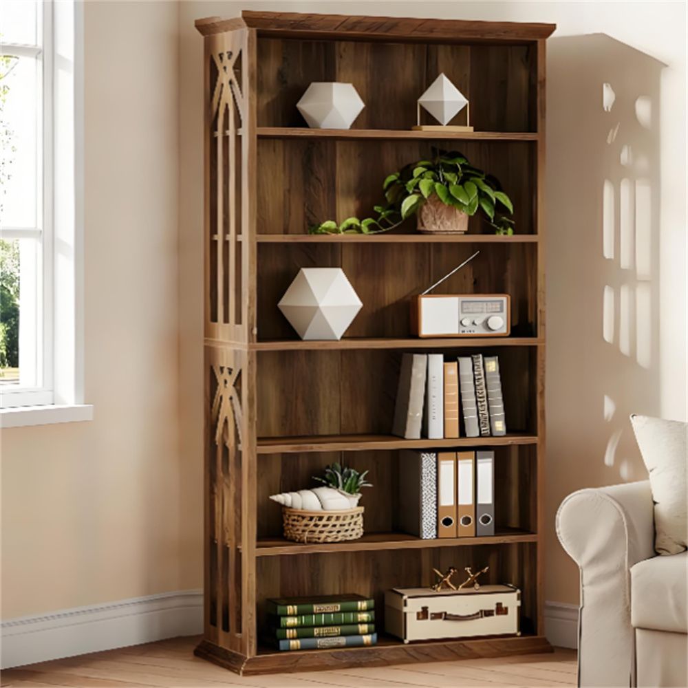 Patterned Six-Shelf Bookcase for Books and Displays