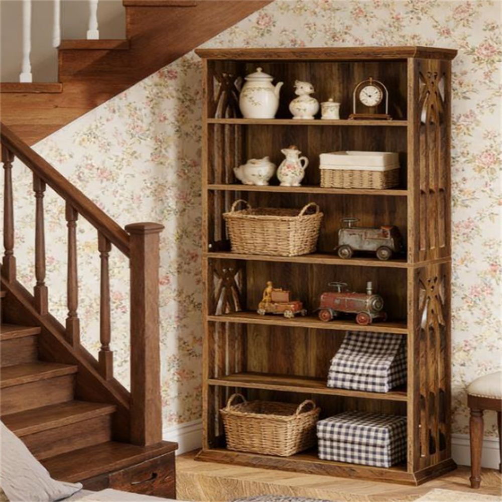 Patterned Six-Shelf Bookcase for Books and Displays