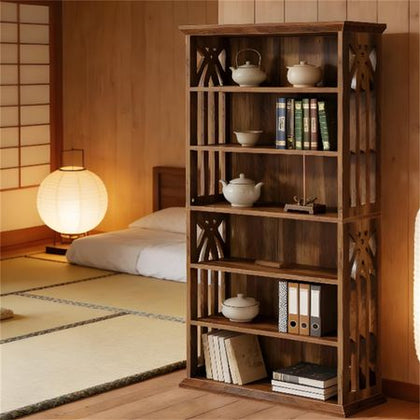 Patterned Six-Shelf Bookcase for Books and Displays