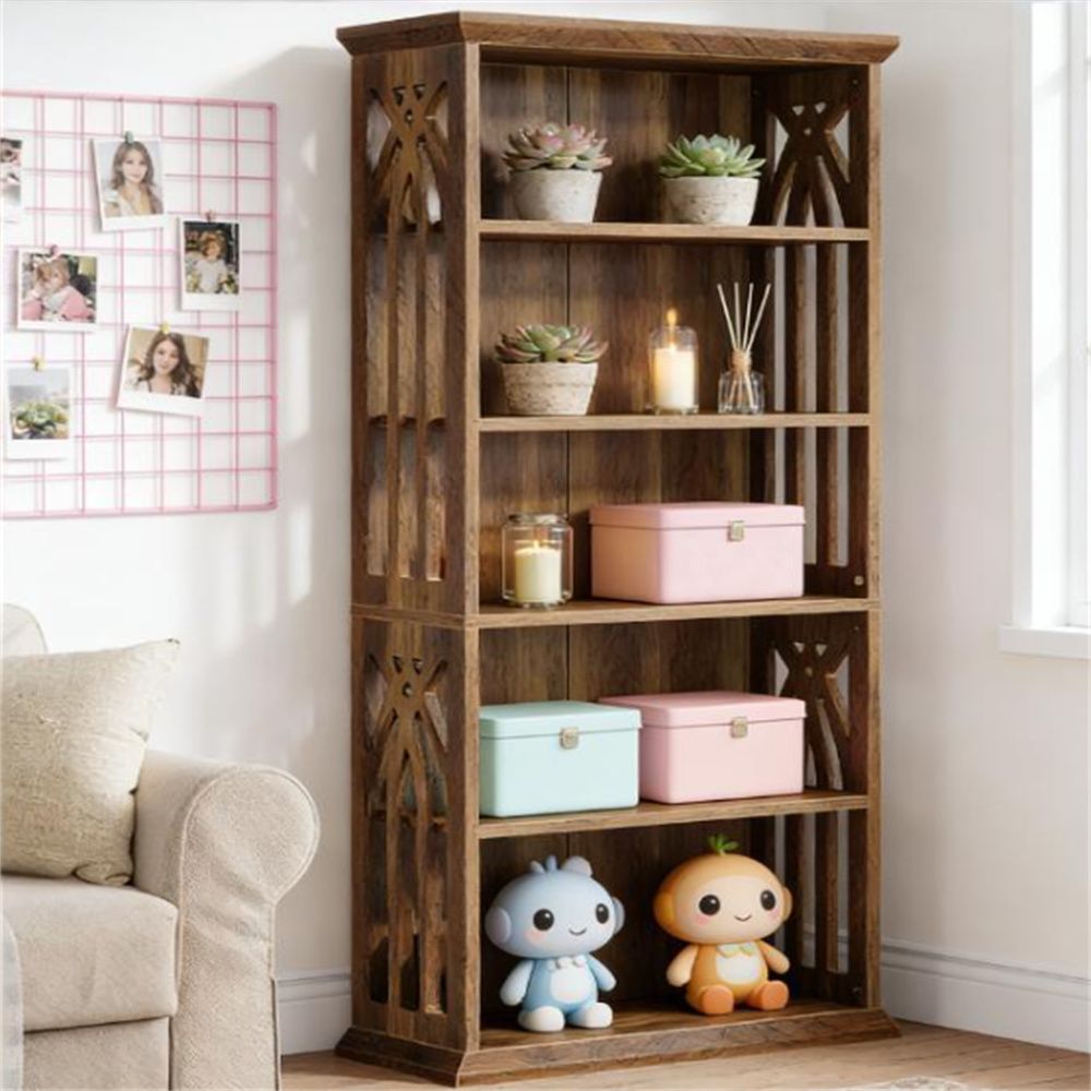 Patterned Six-Shelf Bookcase for Books and Displays