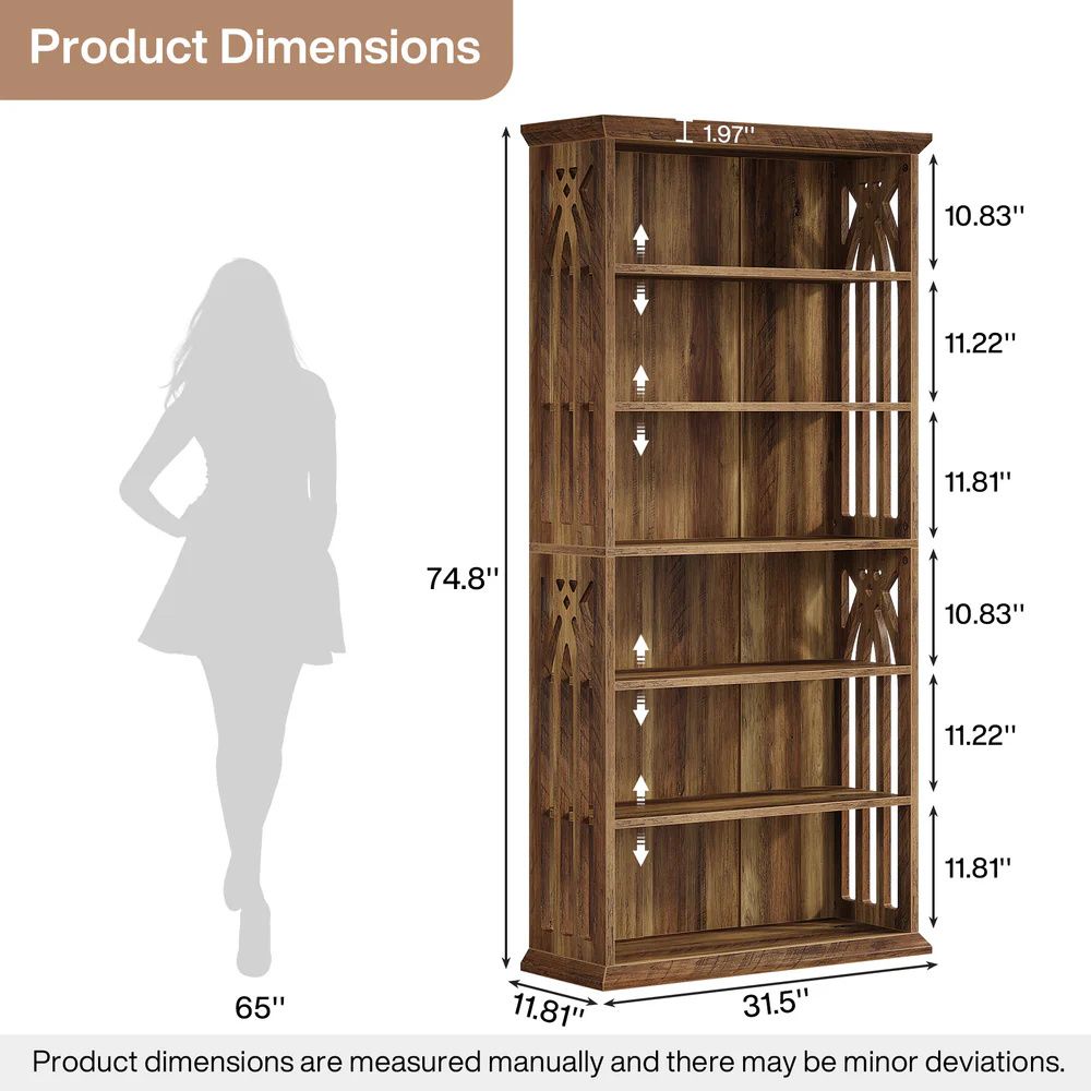Patterned Six-Shelf Bookcase for Books and Displays
