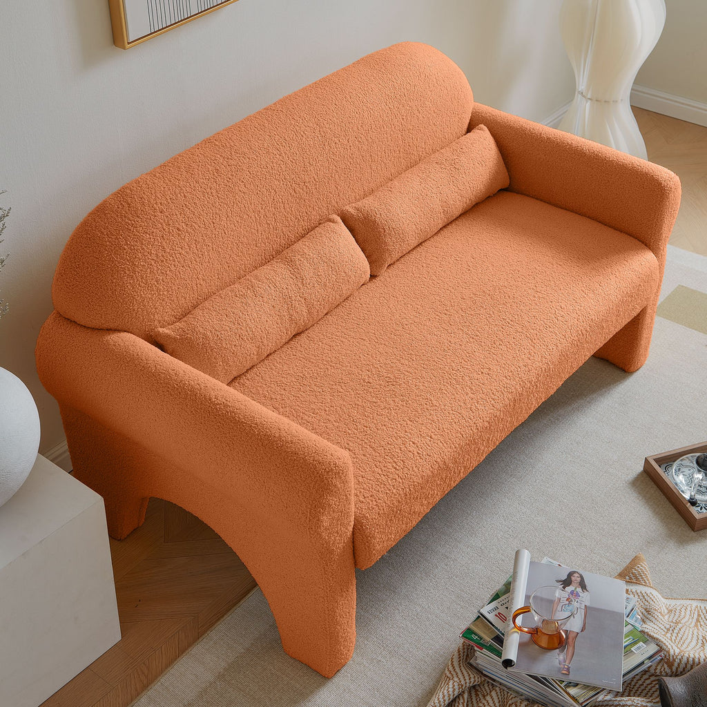 Modern Lambswool Loveseat with Lumbar Pillow