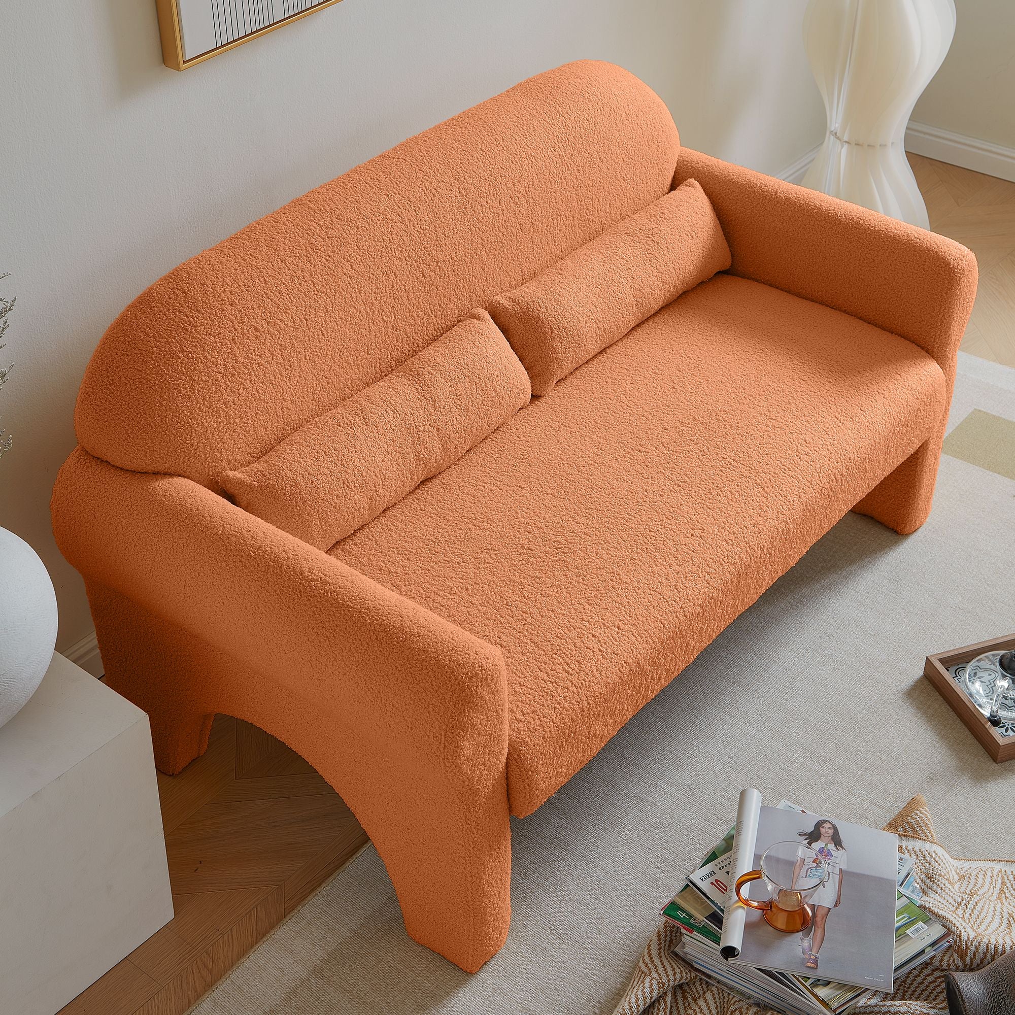 Modern Lambswool Loveseat with Lumbar Pillow