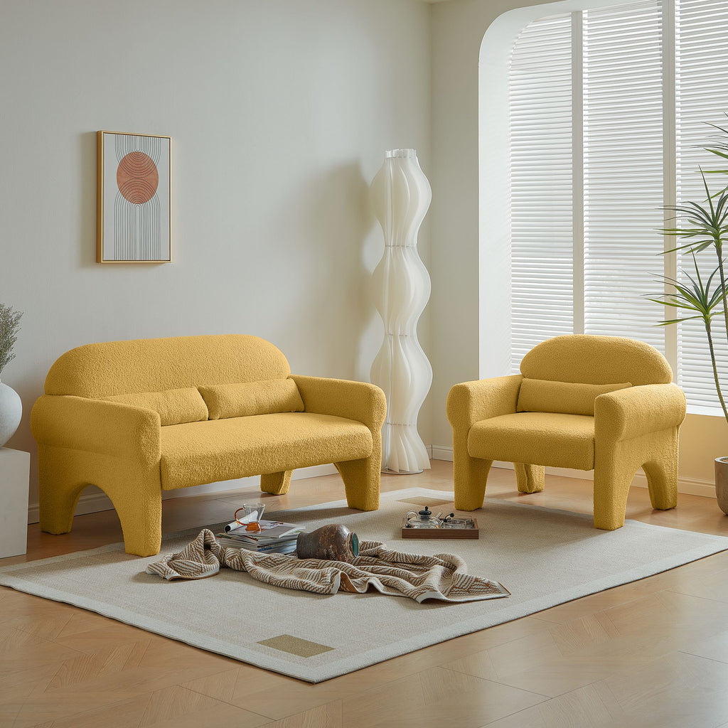 Modern Lambswool Loveseat with Lumbar Pillow