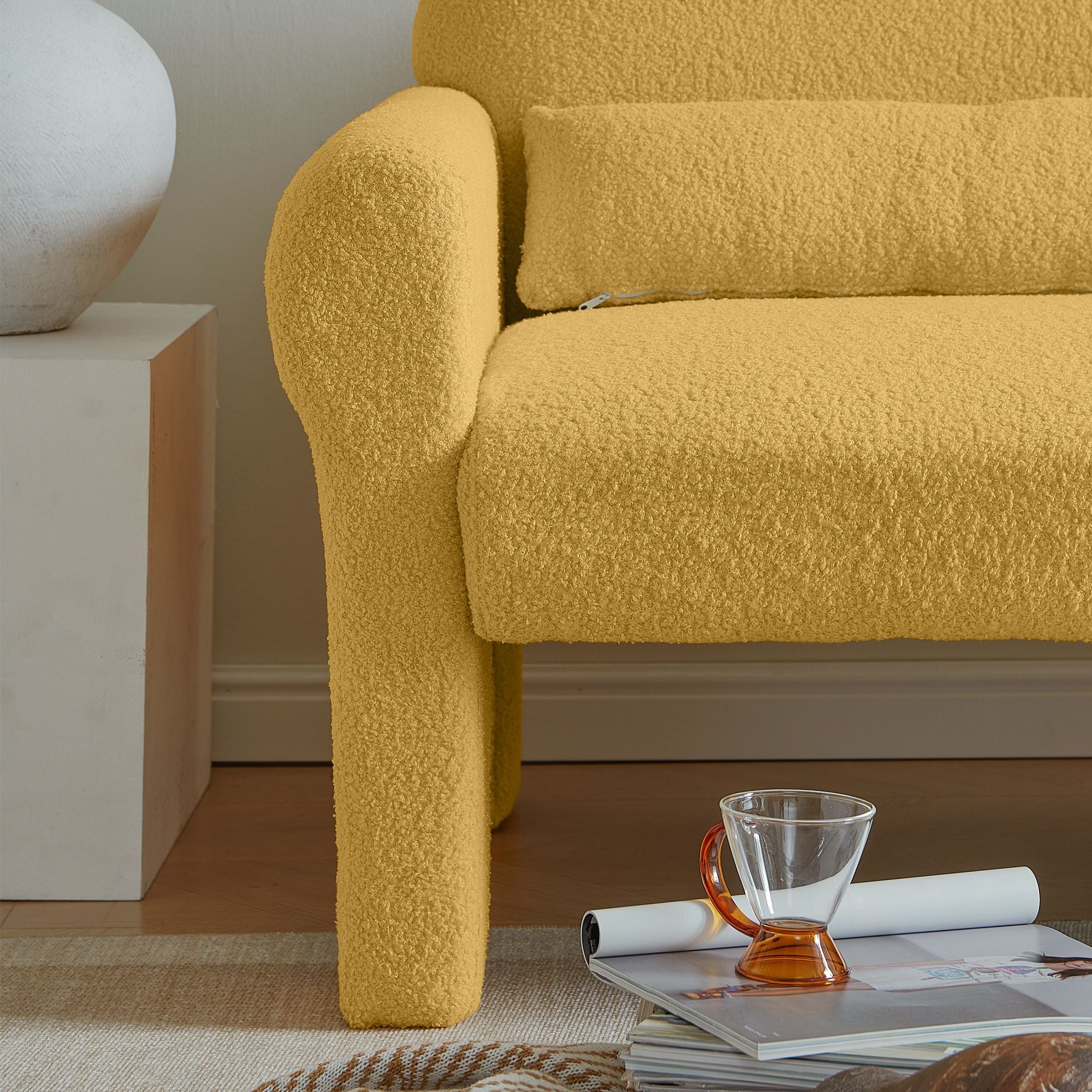 Modern Lambswool Loveseat with Lumbar Pillow
