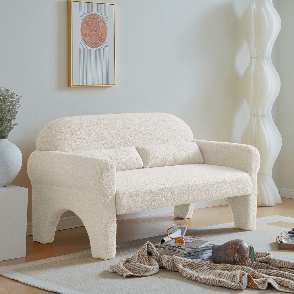 Modern Lambswool Loveseat with Lumbar Pillow