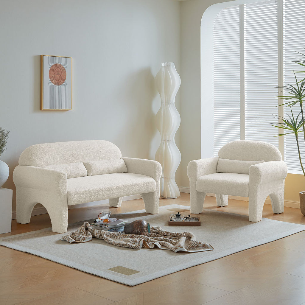 Modern Lambswool Loveseat with Lumbar Pillow