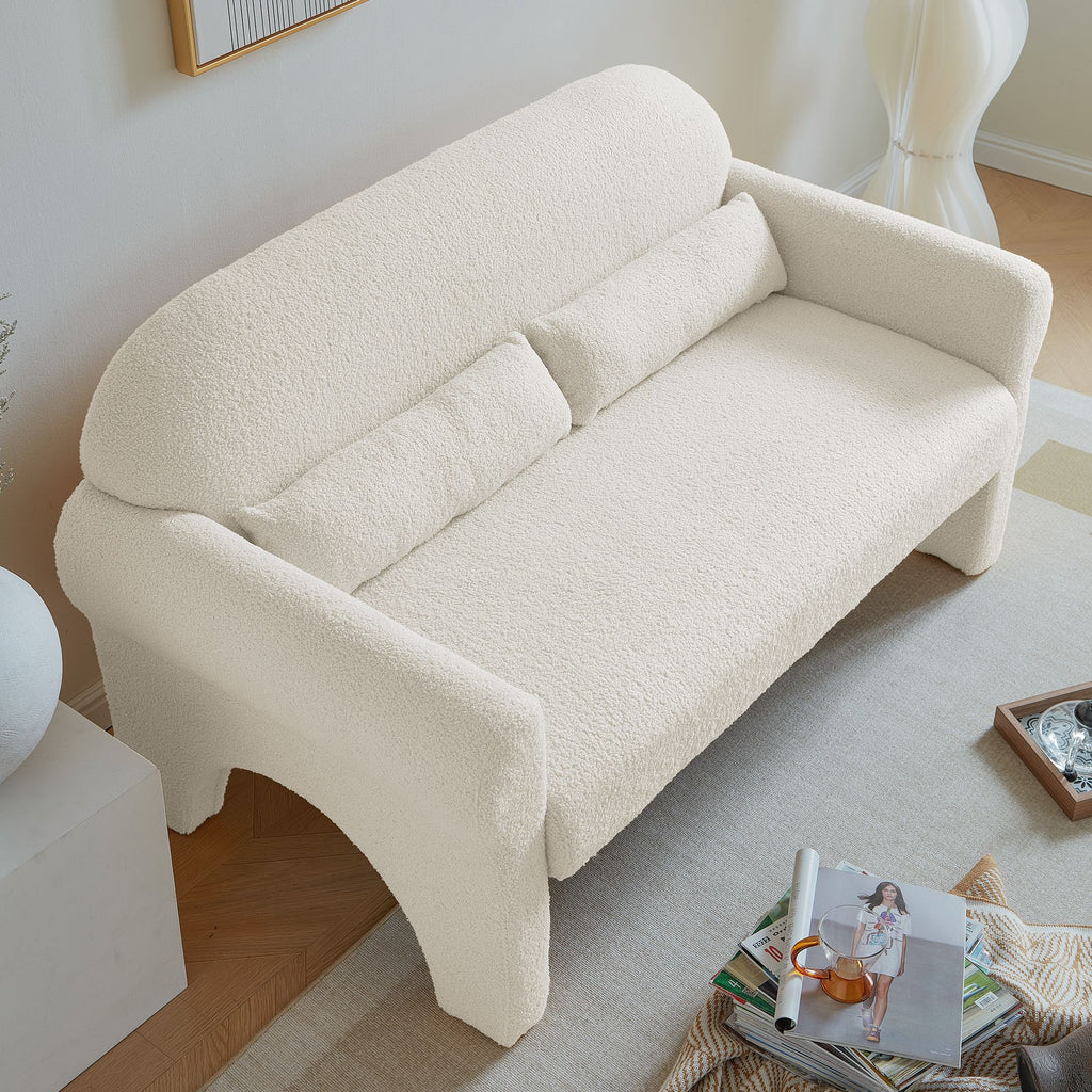 Modern Lambswool Loveseat with Lumbar Pillow