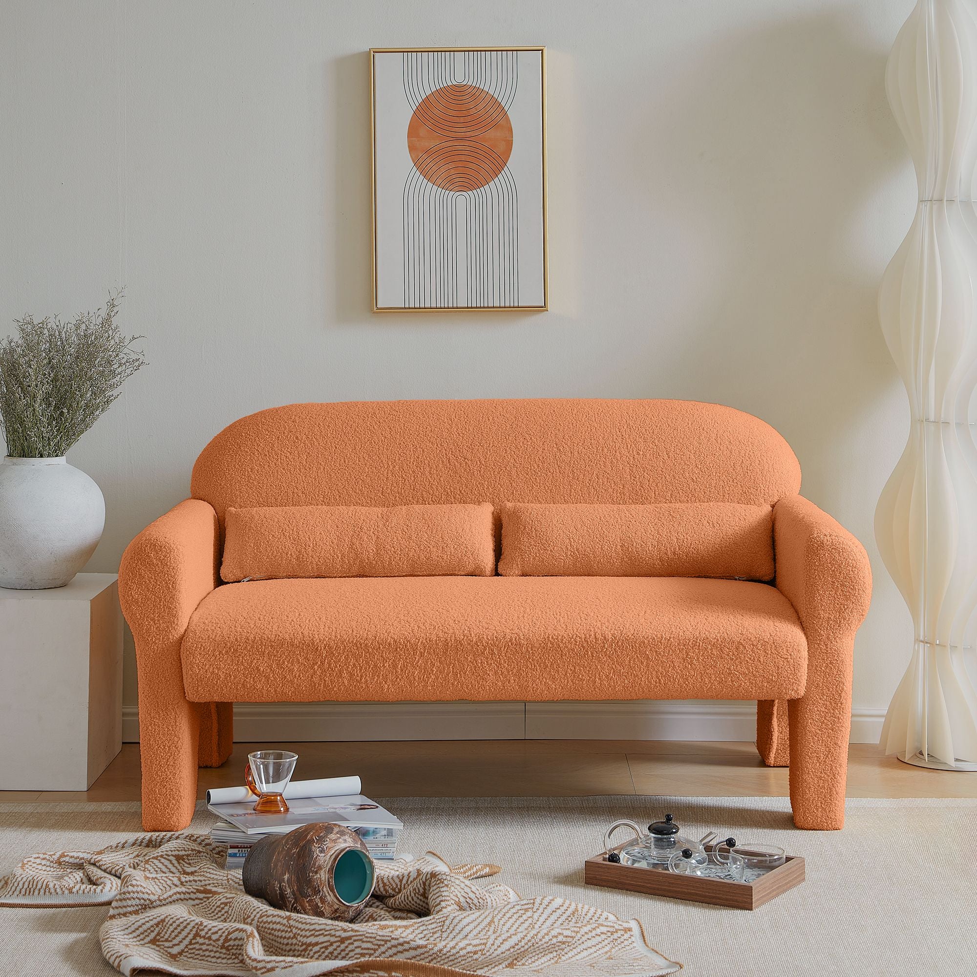 Modern Lambswool Loveseat with Lumbar Pillow