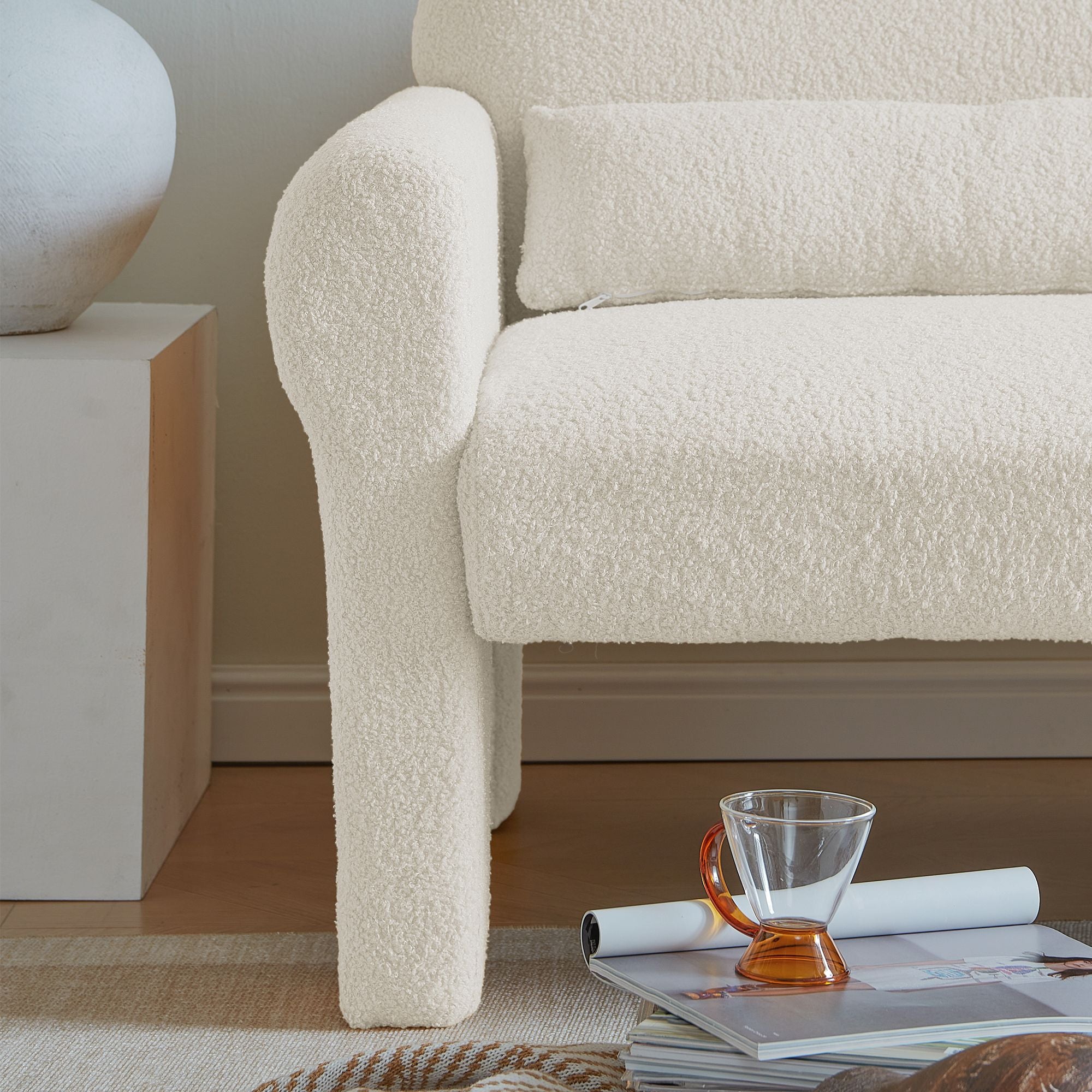 Modern Lambswool Loveseat with Lumbar Pillow