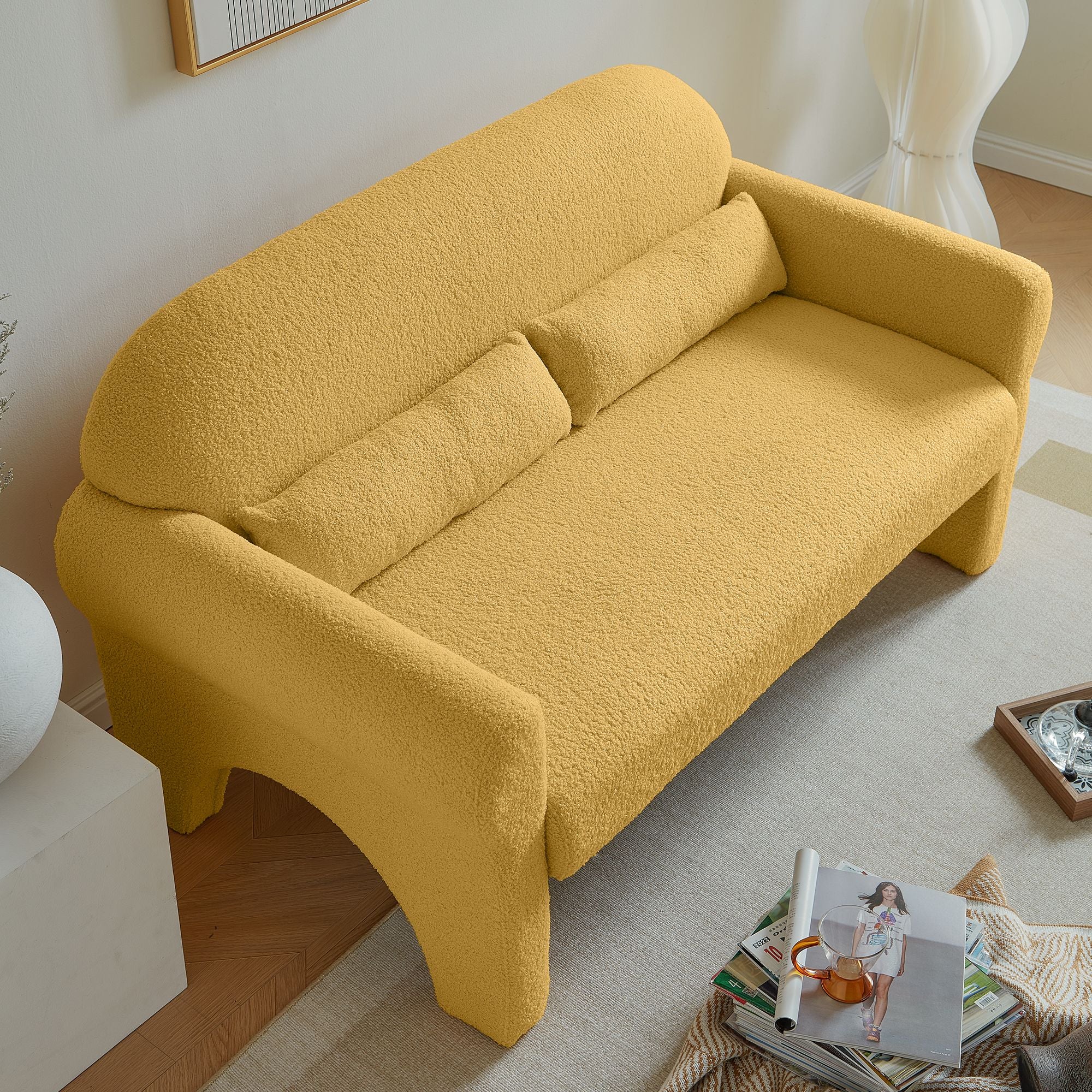 Modern Lambswool Loveseat with Lumbar Pillow