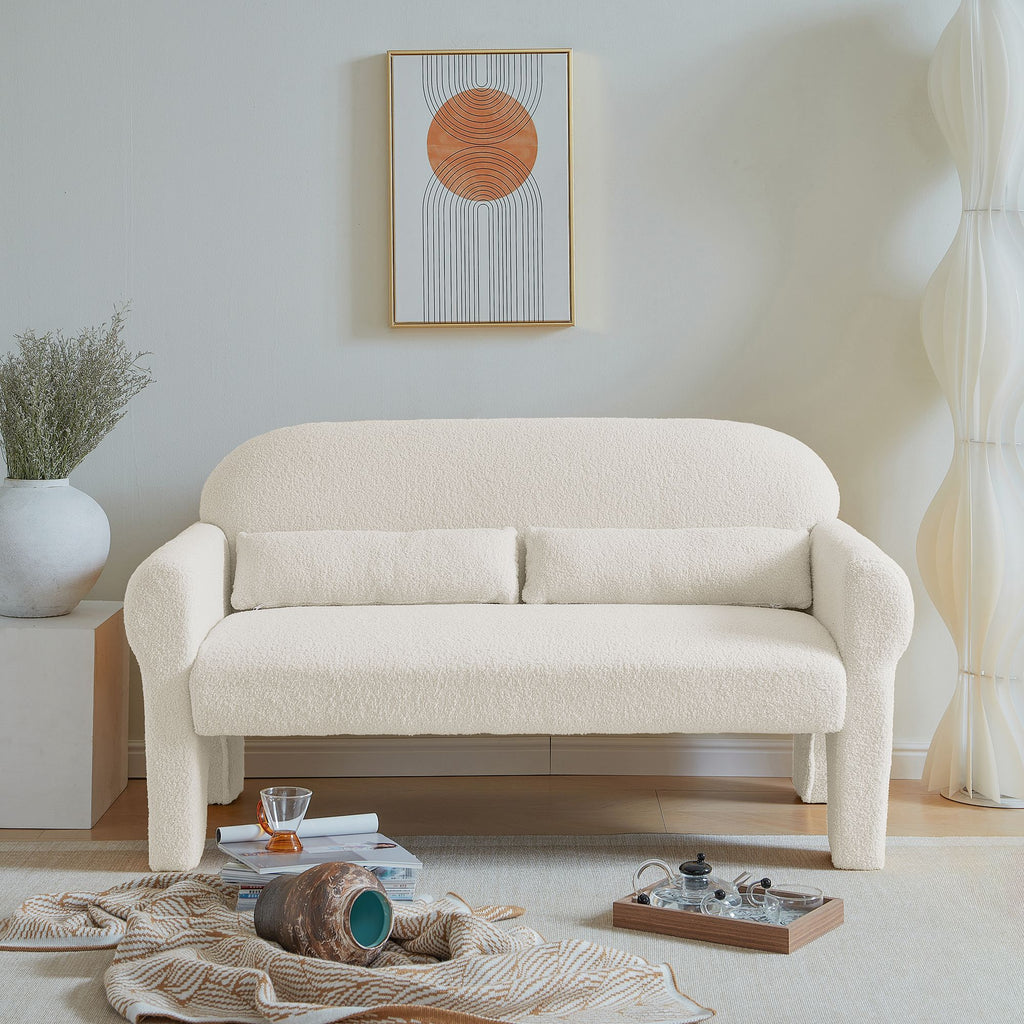 Modern Lambswool Loveseat with Lumbar Pillow