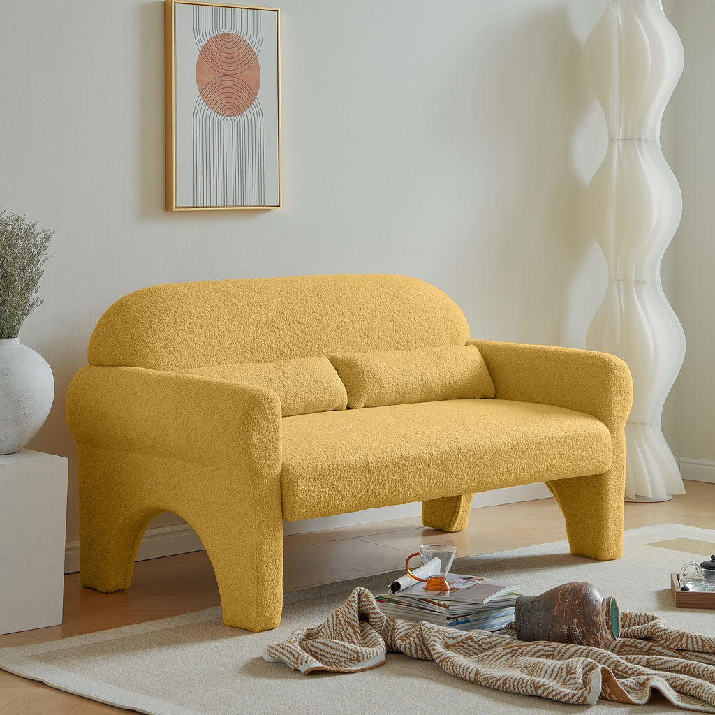Modern Lambswool Loveseat with Lumbar Pillow