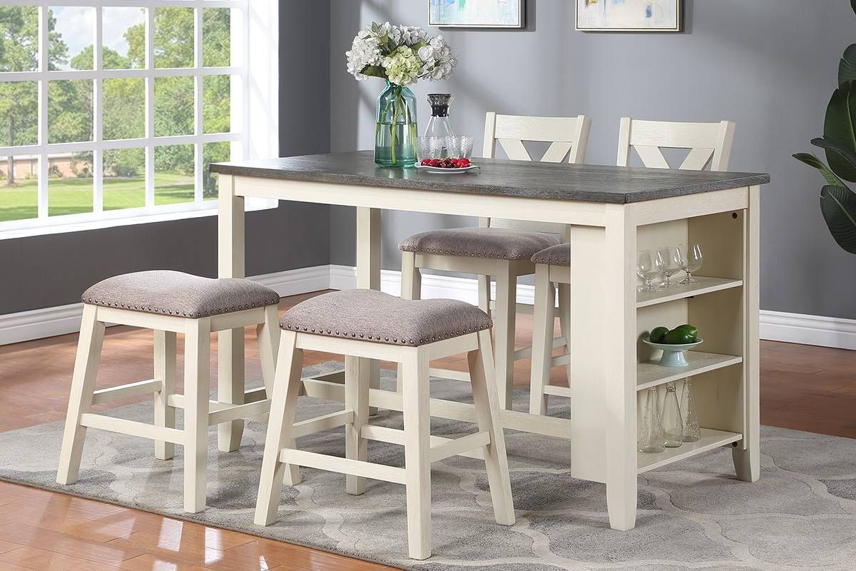 Cream Counter-Height Dining Table with Side Shelves