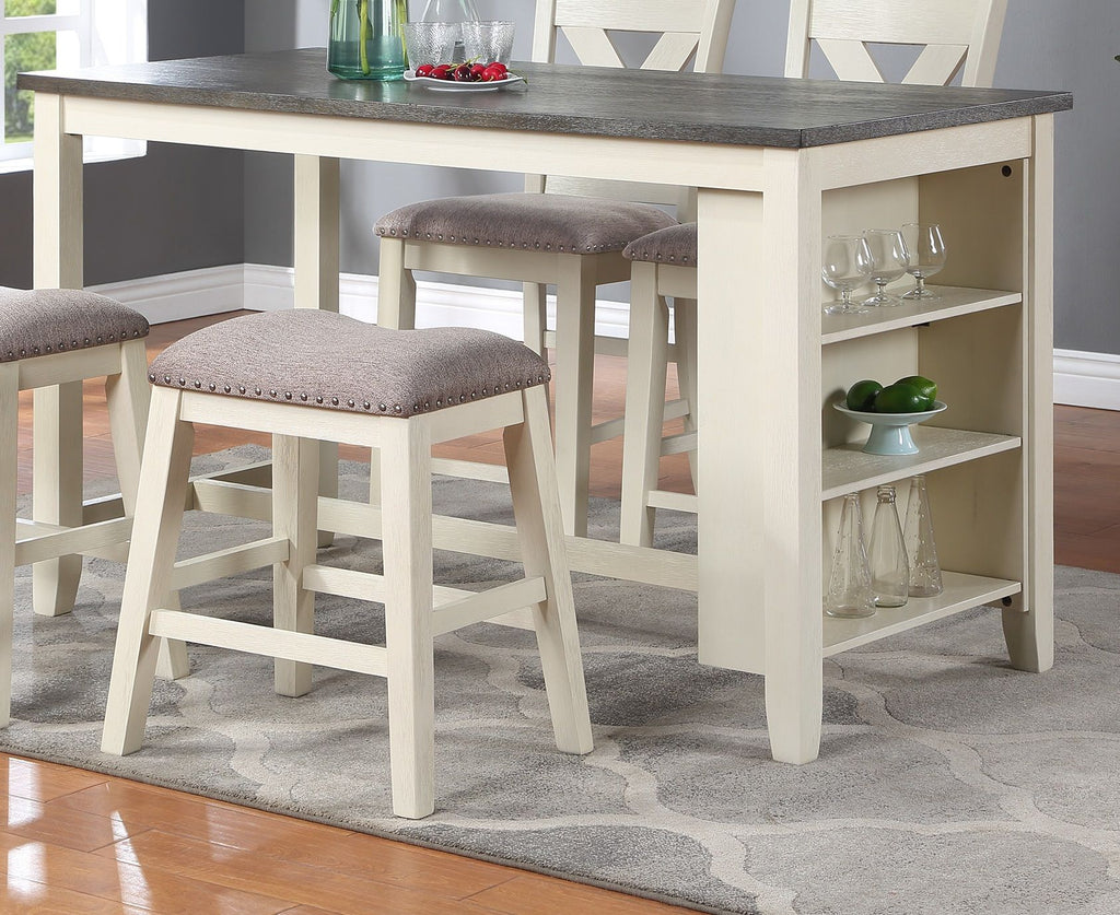 Cream Counter-Height Dining Table with Side Shelves