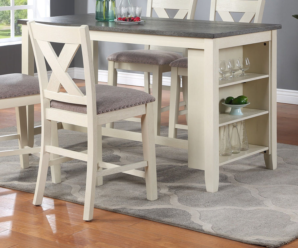 Cream Counter-Height Dining Table with Side Shelves