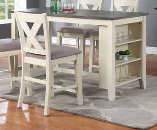 Cream Counter-Height Dining Table with Side Shelves