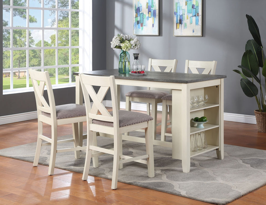 Cream Counter-Height Dining Table with Side Shelves