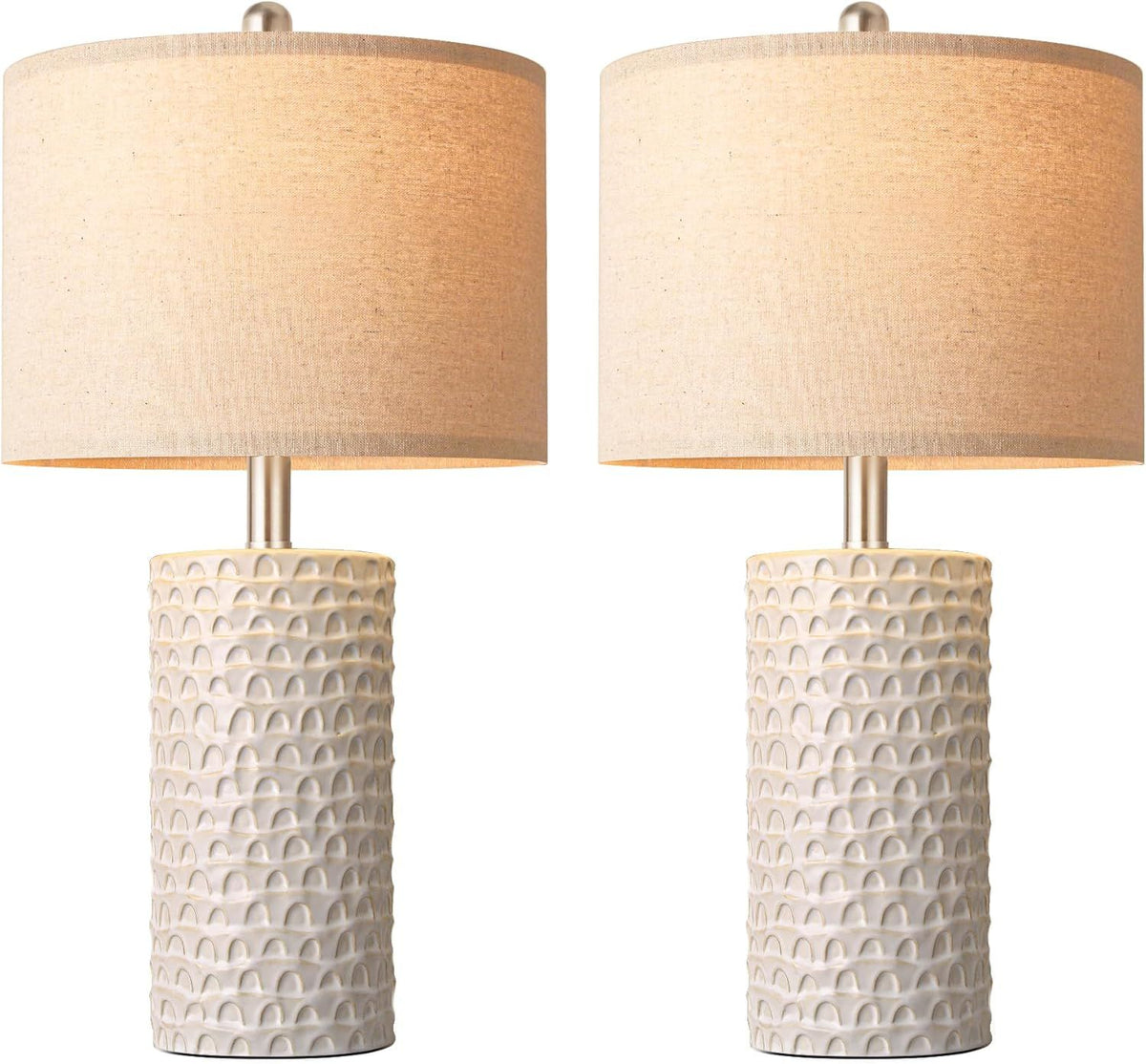 Modern Farmhouse Table Lamp Pair with White Shades