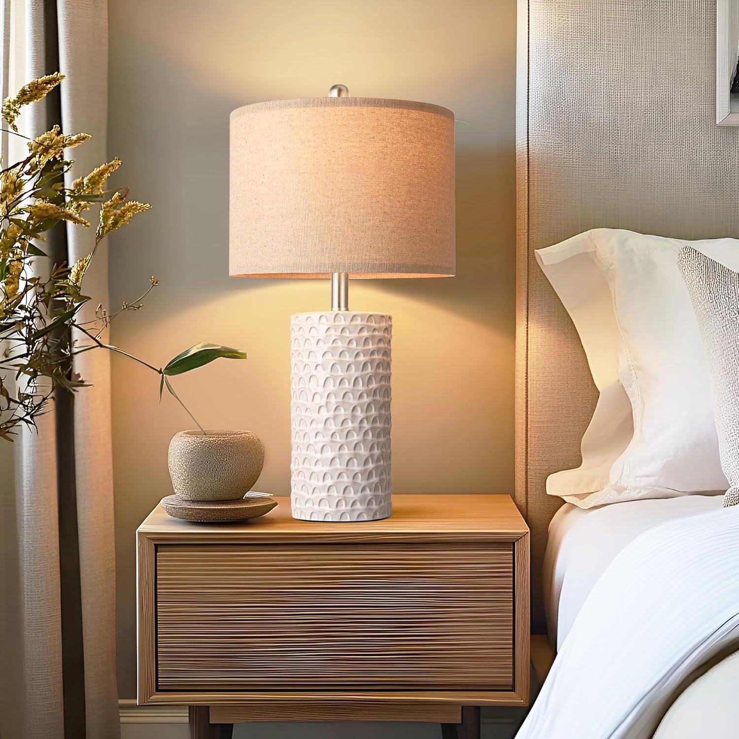 Modern Farmhouse Table Lamp Pair with White Shades