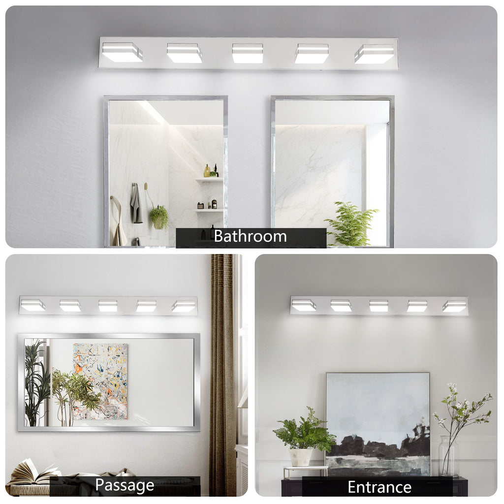 Modern Chrome Five-Light LED Vanity Sconce