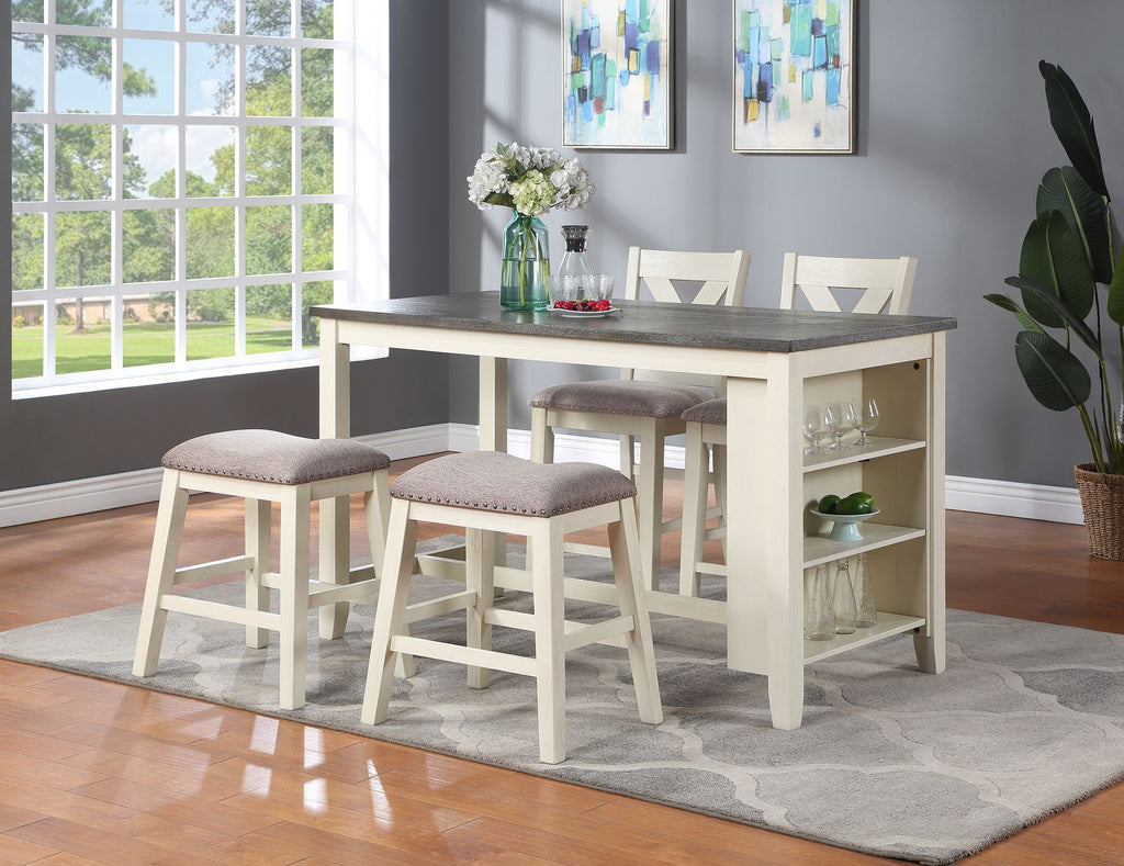 Modern Counter-Height Dining Set with Side Shelves