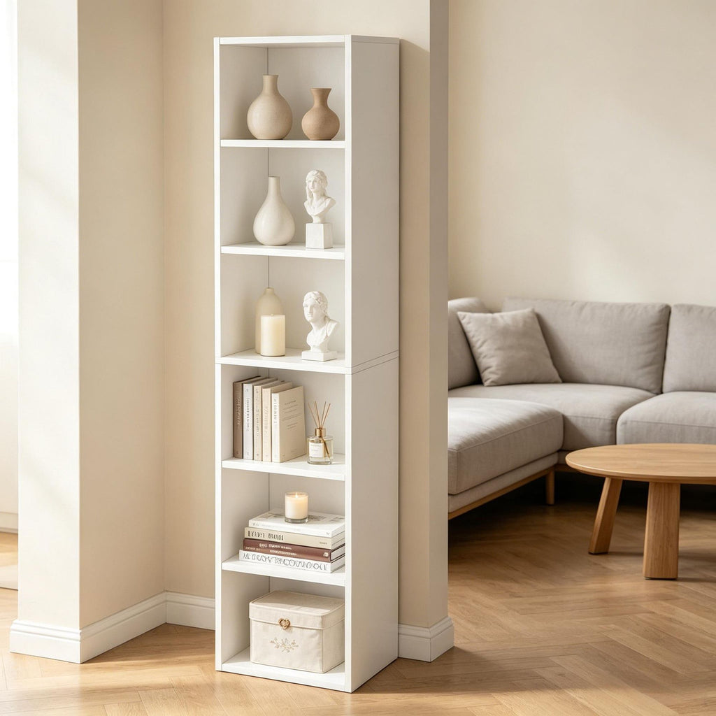 Six-Tier Corner Bookcase with Open Cube Shelves