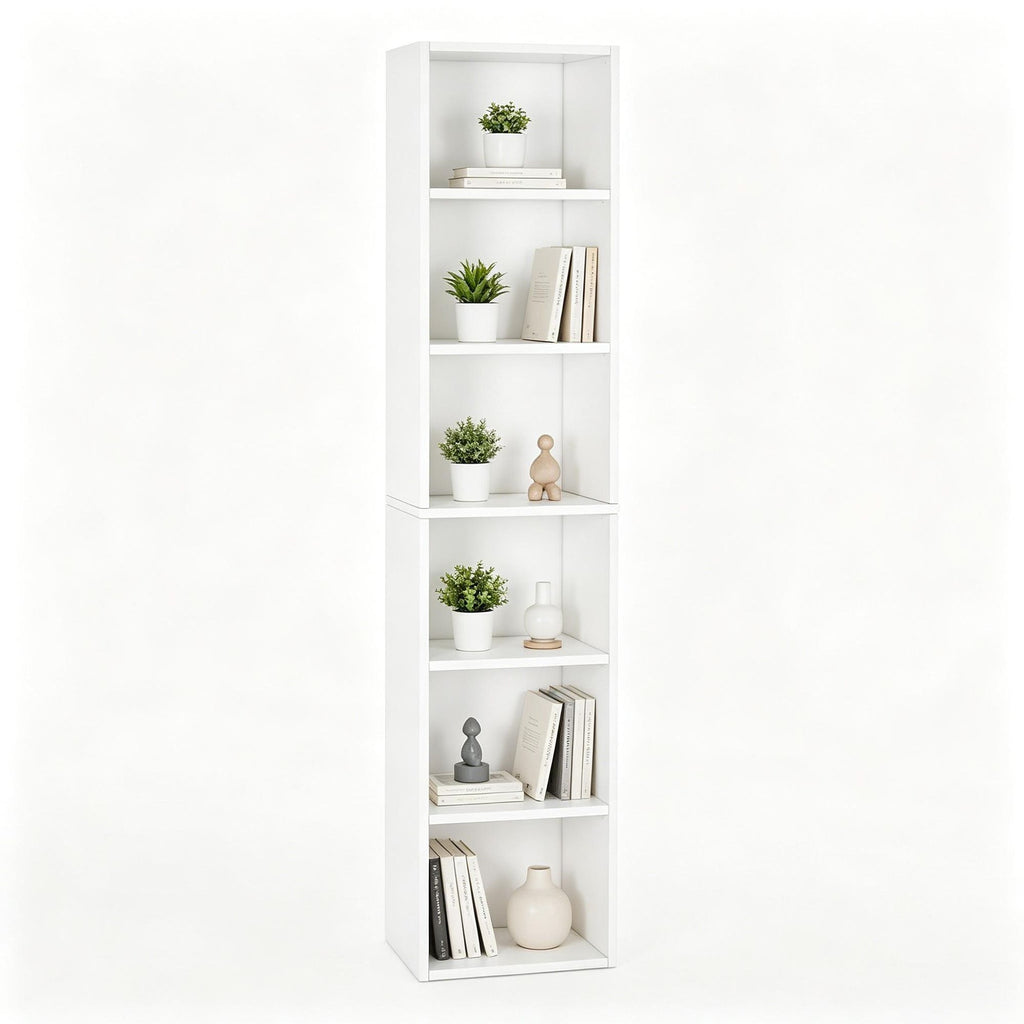 Six-Tier Corner Bookcase with Open Cube Shelves