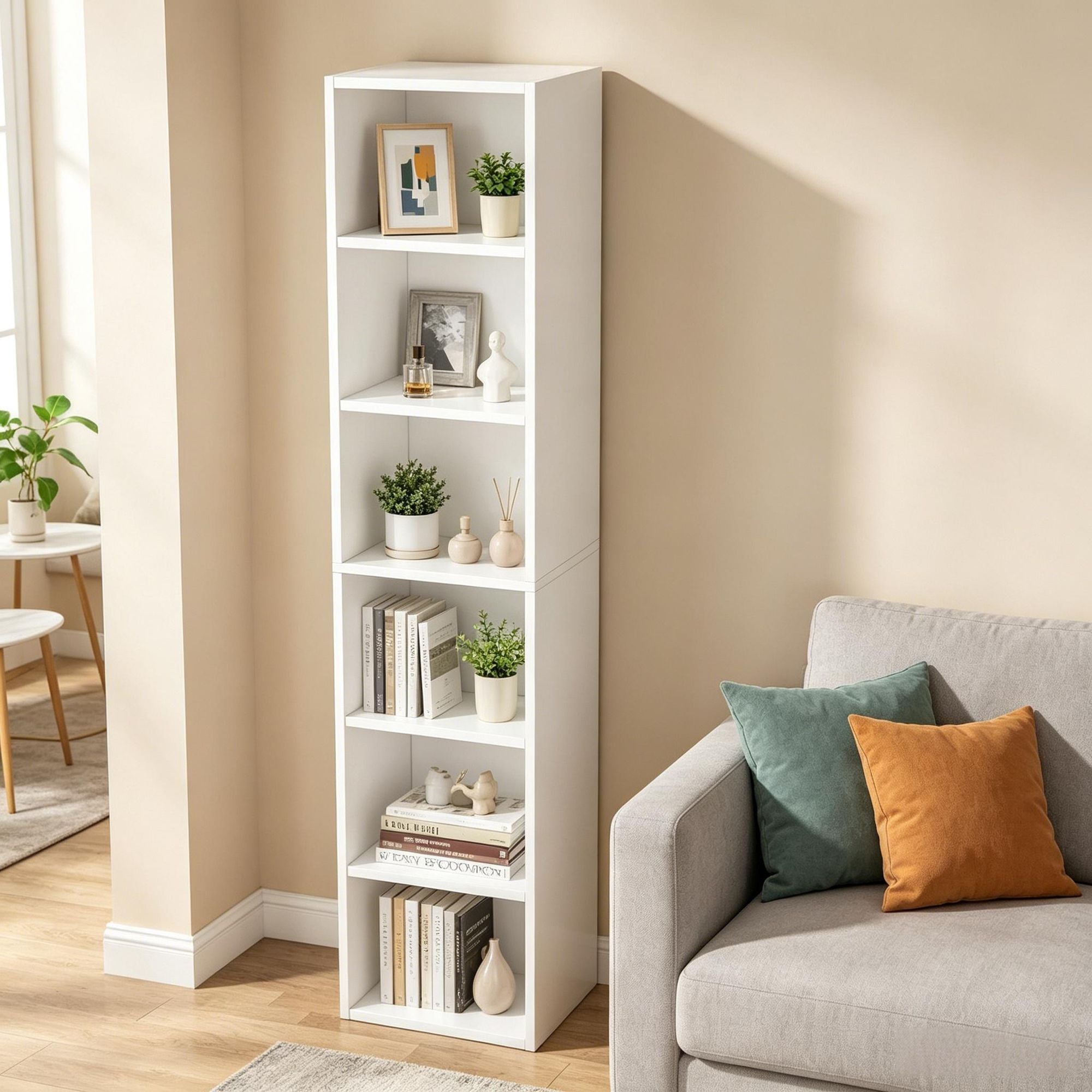 Six-Tier Corner Bookcase with Open Cube Shelves
