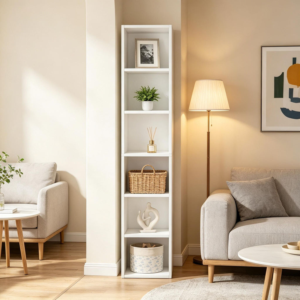 Six-Tier Corner Bookcase with Open Cube Shelves