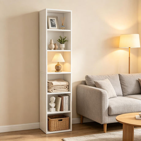 Six-Tier Corner Bookcase with Open Cube Shelves