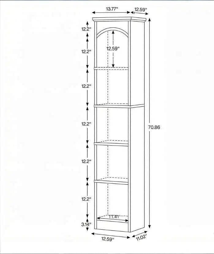 Tall Narrow Five-Tier Bookcase in White and Oak
