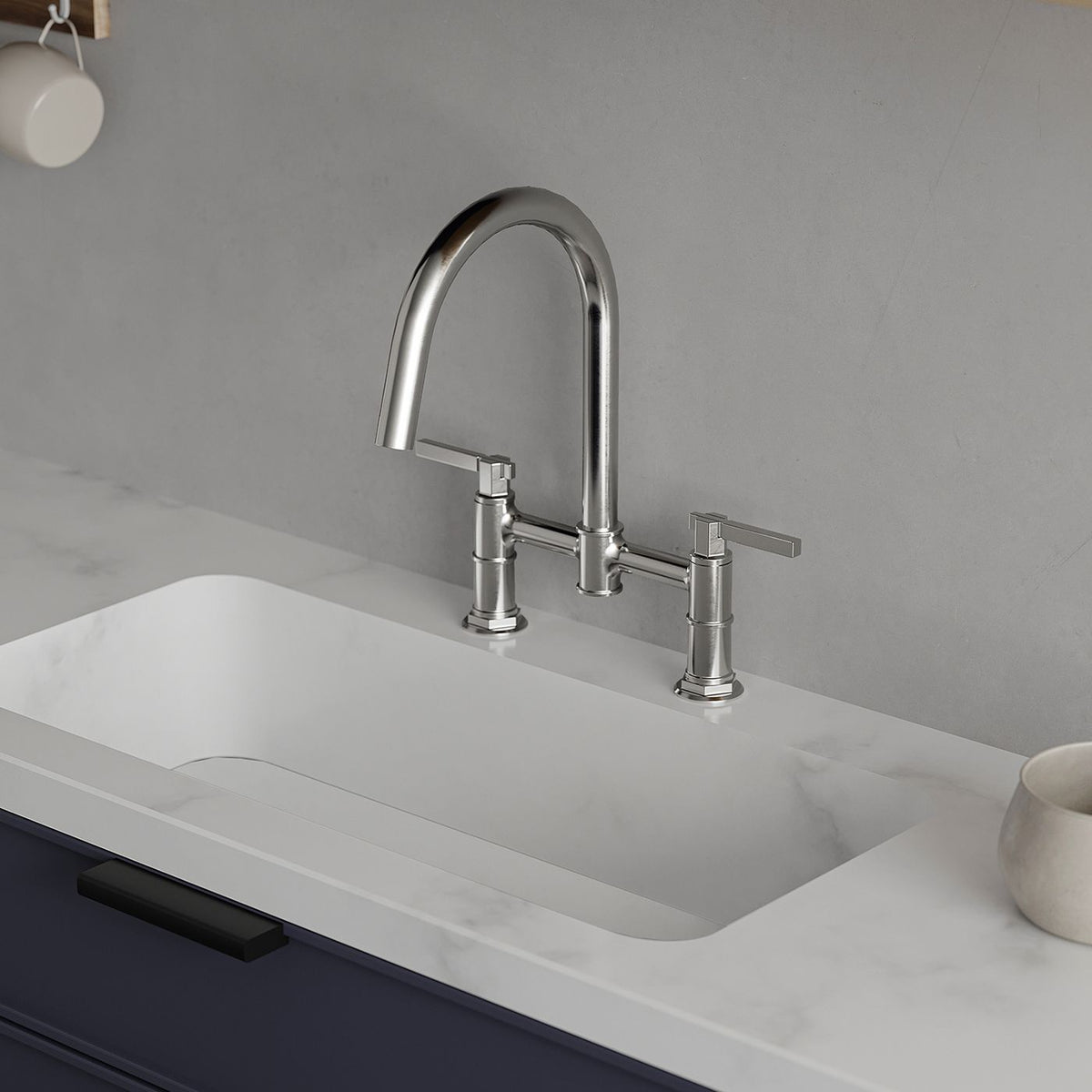 Modern Two-Handle Bridge Kitchen Faucet with Swivel Spout
