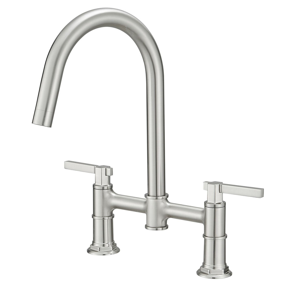 Modern Two-Handle Bridge Kitchen Faucet with Swivel Spout