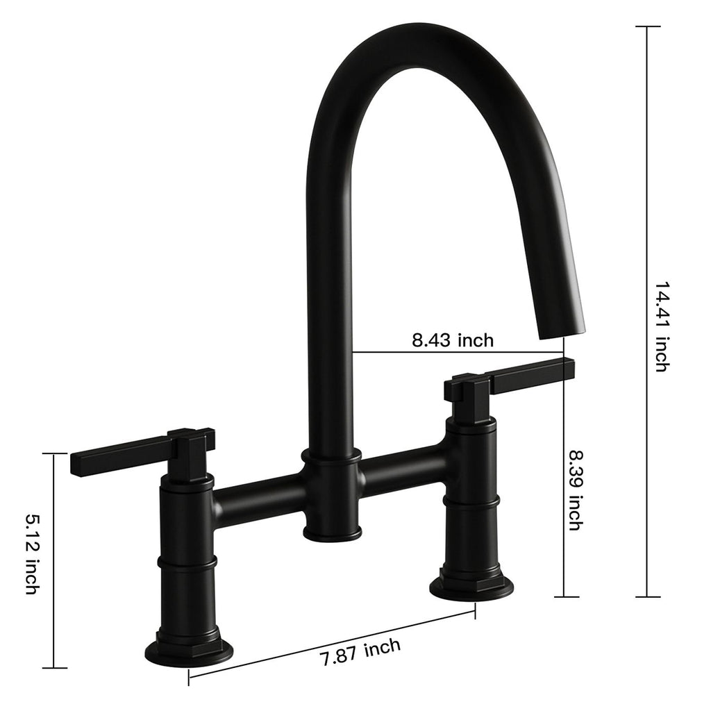 Modern Two-Handle Bridge Kitchen Faucet with Swivel Spout