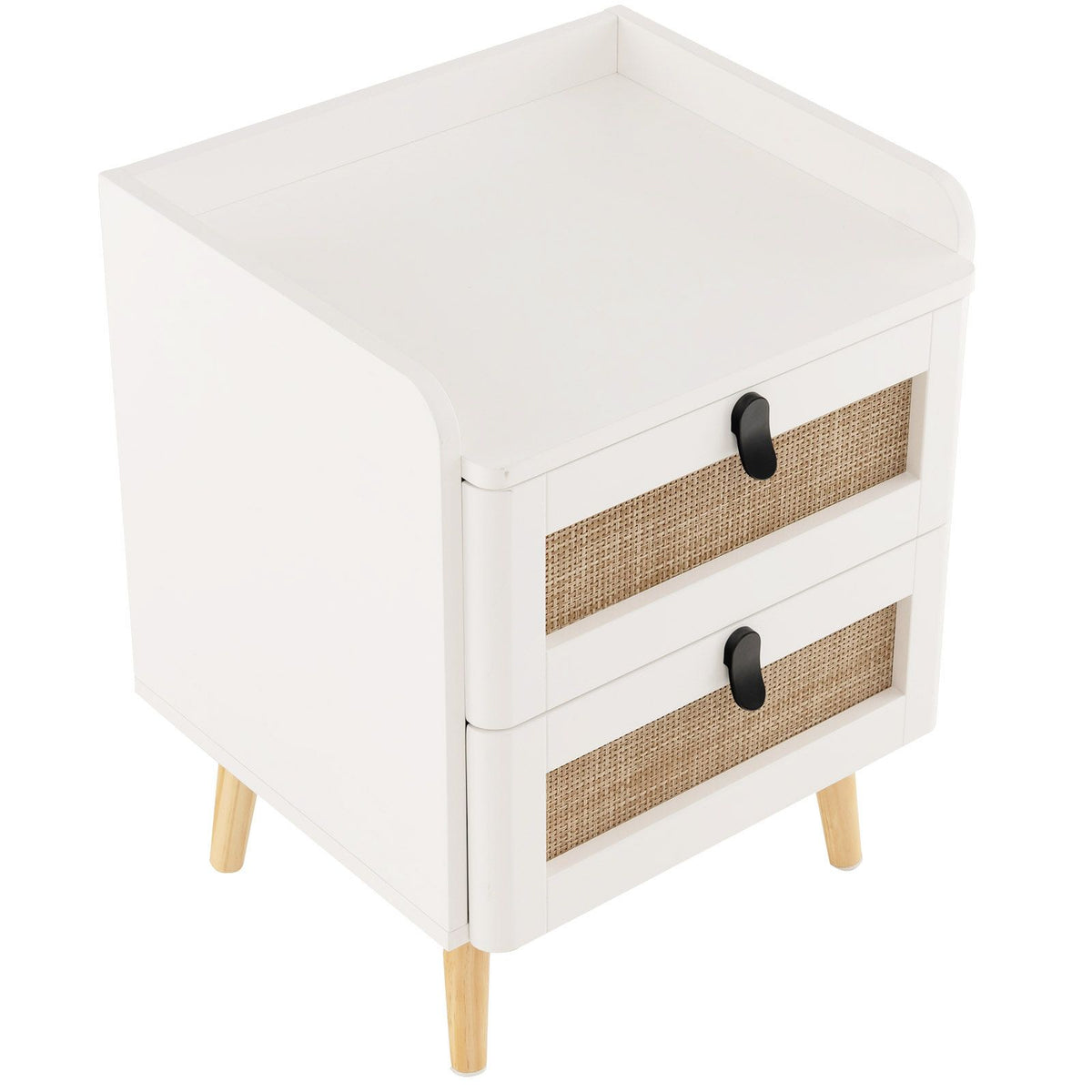 Modern Rattan-Detail End Table with Two Drawers